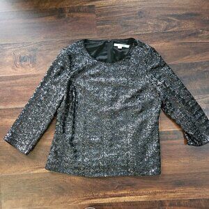Boden Black Sequin Top with Hidden Back Zipper & 3/4 Sleeve - Women's Size 10